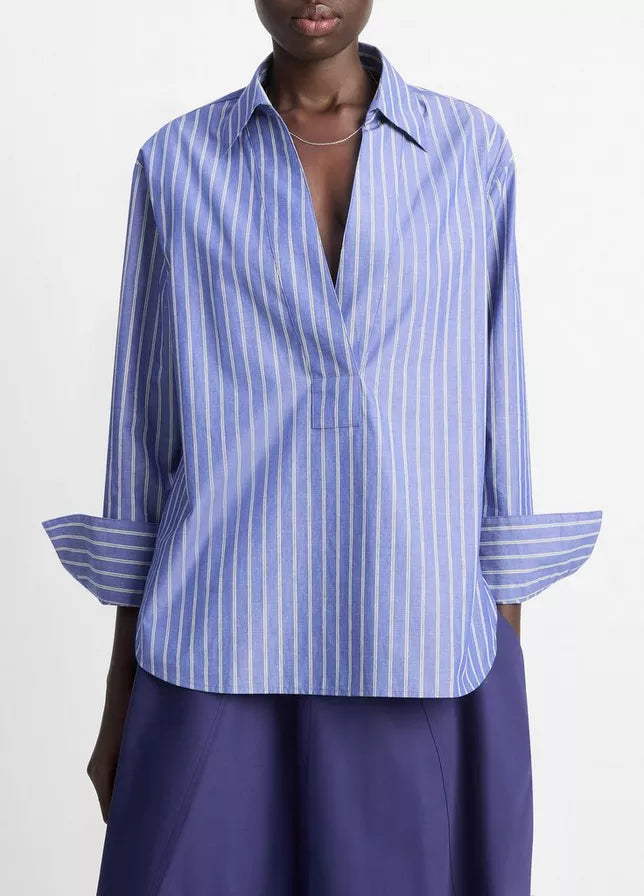 Vince Striped Cotton Relaxed Popover Shirt