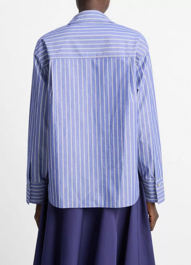Vince Striped Cotton Relaxed Popover Shirt