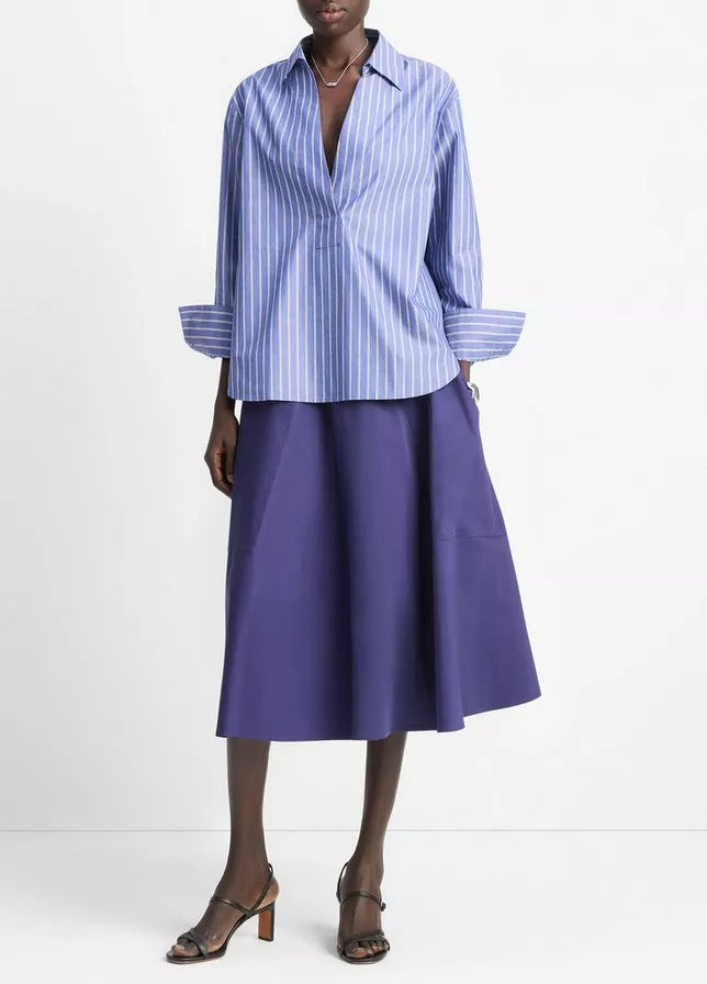 Vince Striped Cotton Relaxed Popover Shirt