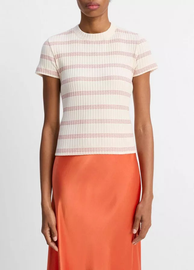 Vince Striped Ribbed Cotton-Blend Top