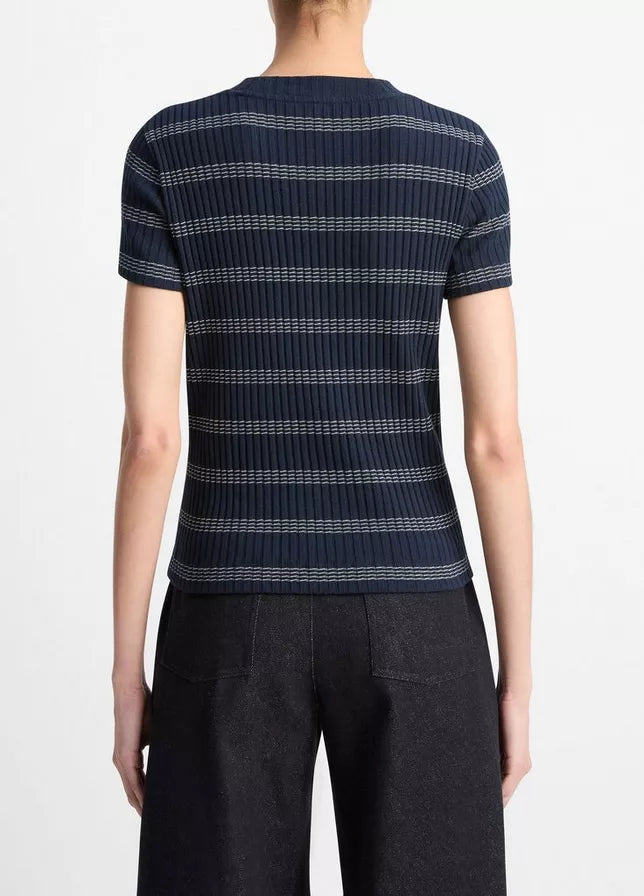 Vince Striped Ribbed Cotton-Blend Top