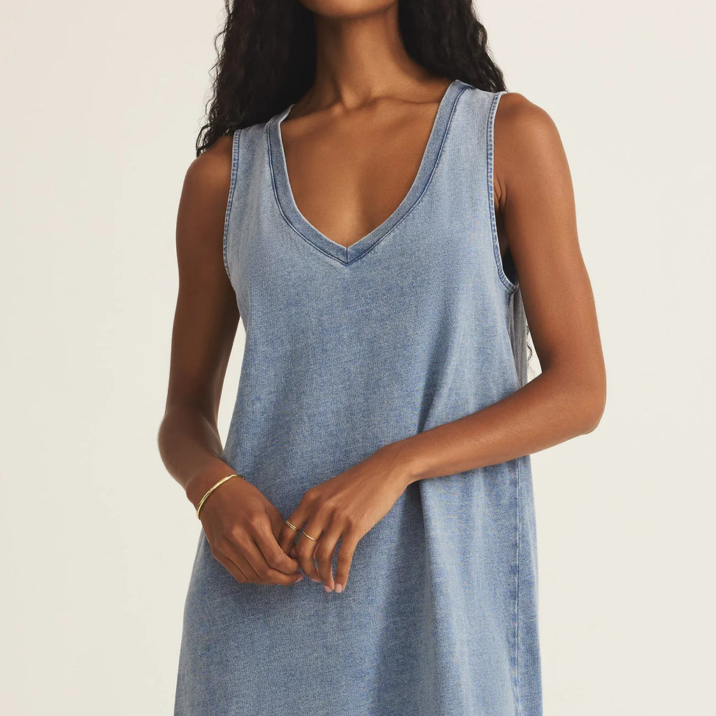 Z Supply Sloane V-Neck Jersey Denim Mini Dress