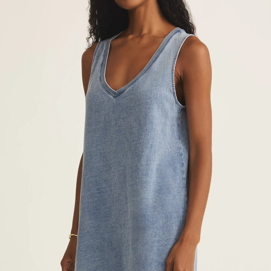 Z Supply Sloane V-Neck Jersey Denim Mini Dress