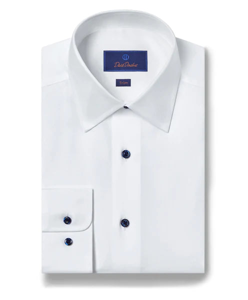David Donahue Trim Fit Super Fine Twill Dress Shirt - White
