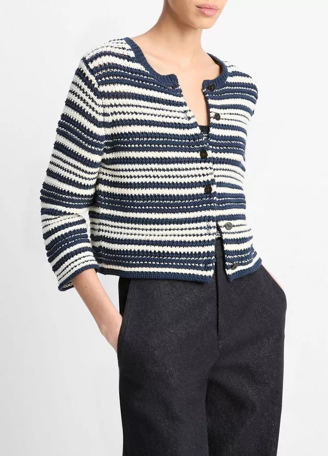 Vince Textured Stripe Italian Cotton Cardigan