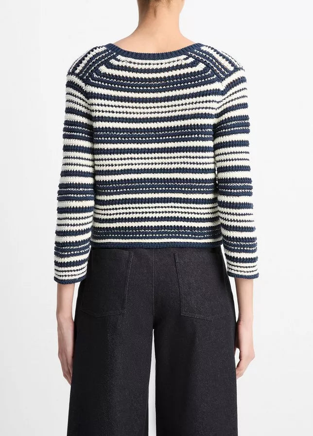 Vince Textured Stripe Italian Cotton Cardigan