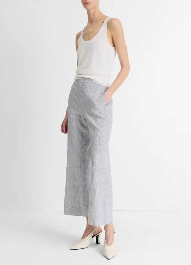 Vince Ticking Stripe Linen-Cotton Low-Rise Crop Flare Trouser
