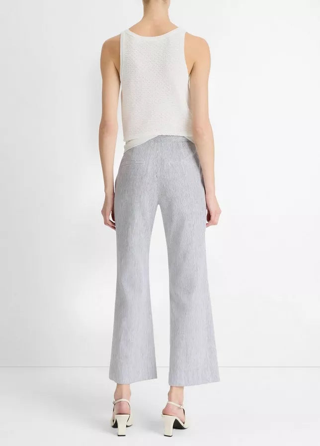 Vince Ticking Stripe Linen-Cotton Low-Rise Crop Flare Trouser