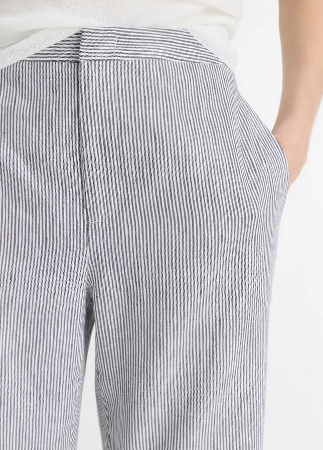 Vince Ticking Stripe Linen-Cotton Low-Rise Crop Flare Trouser