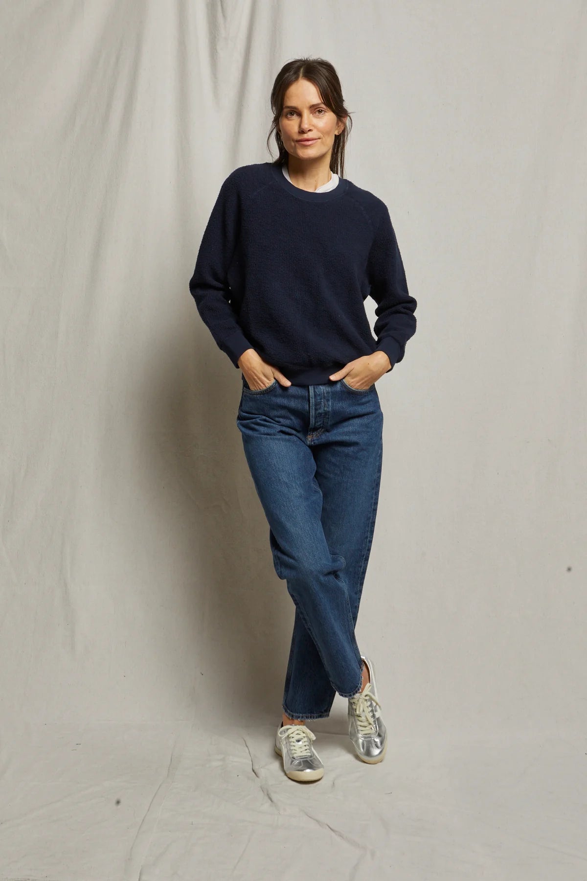 Perfect White Tee Ziggy Inside Out Cotton Fleece Shrunken Crew Sweatshirt
