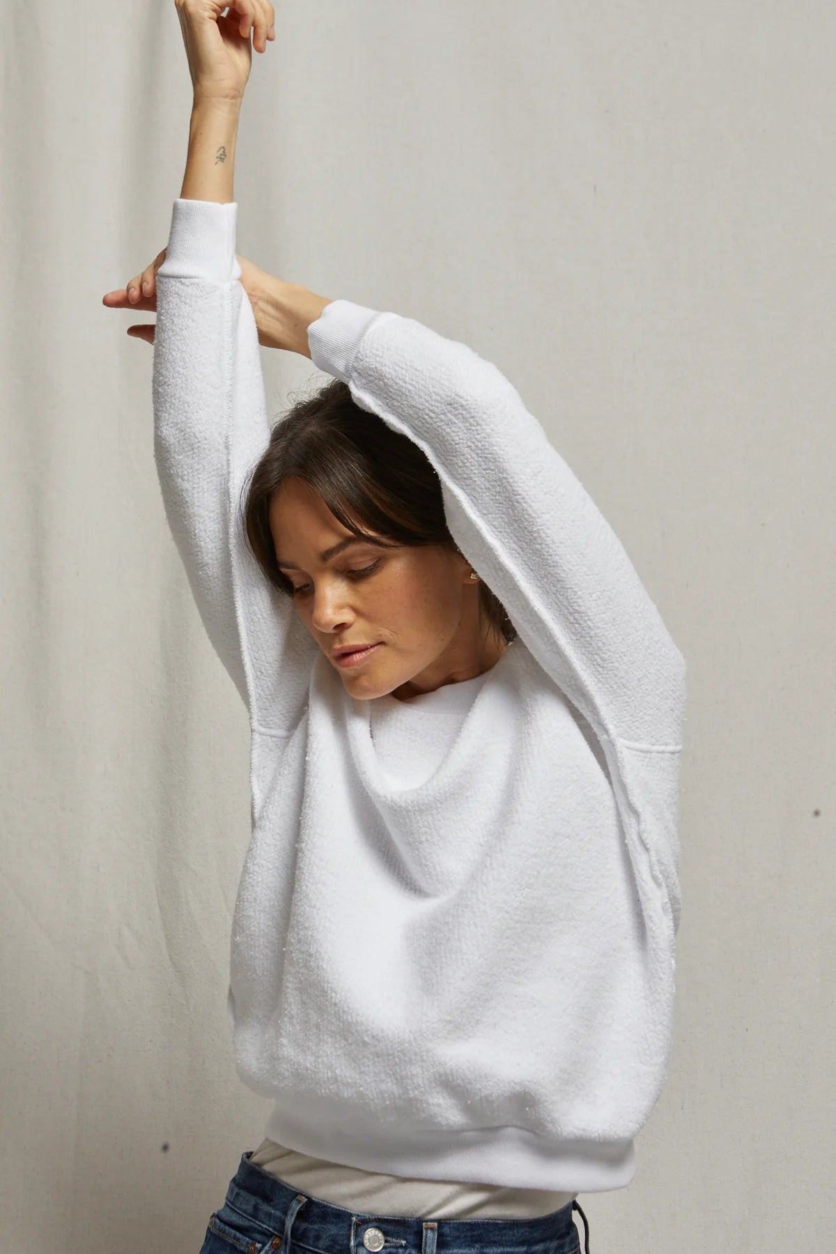 Perfect White Tee Ziggy Inside Out Cotton Fleece Shrunken Crew Sweatshirt