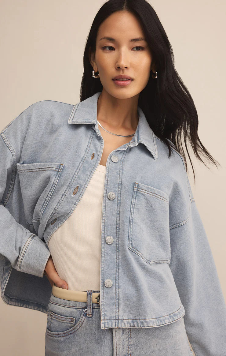 Z Supply All Day Cropped Knit Denim Jacket