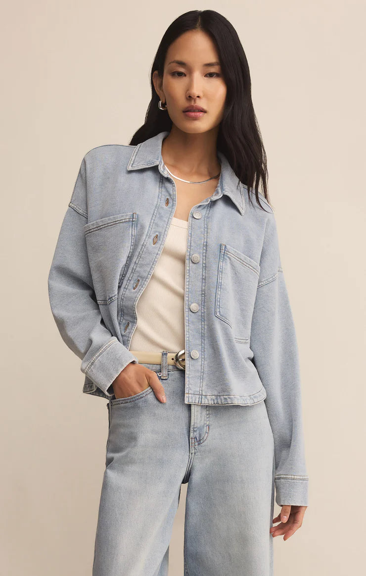 Z Supply All Day Cropped Knit Denim Jacket