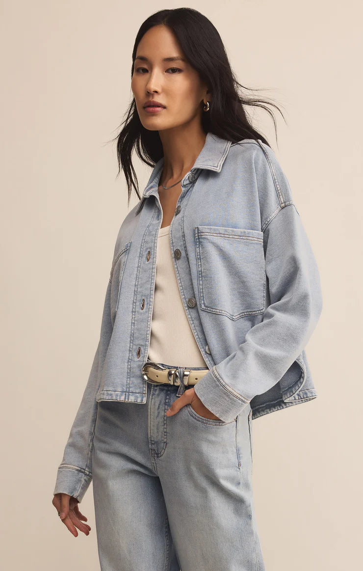 Z Supply All Day Cropped Knit Denim Jacket