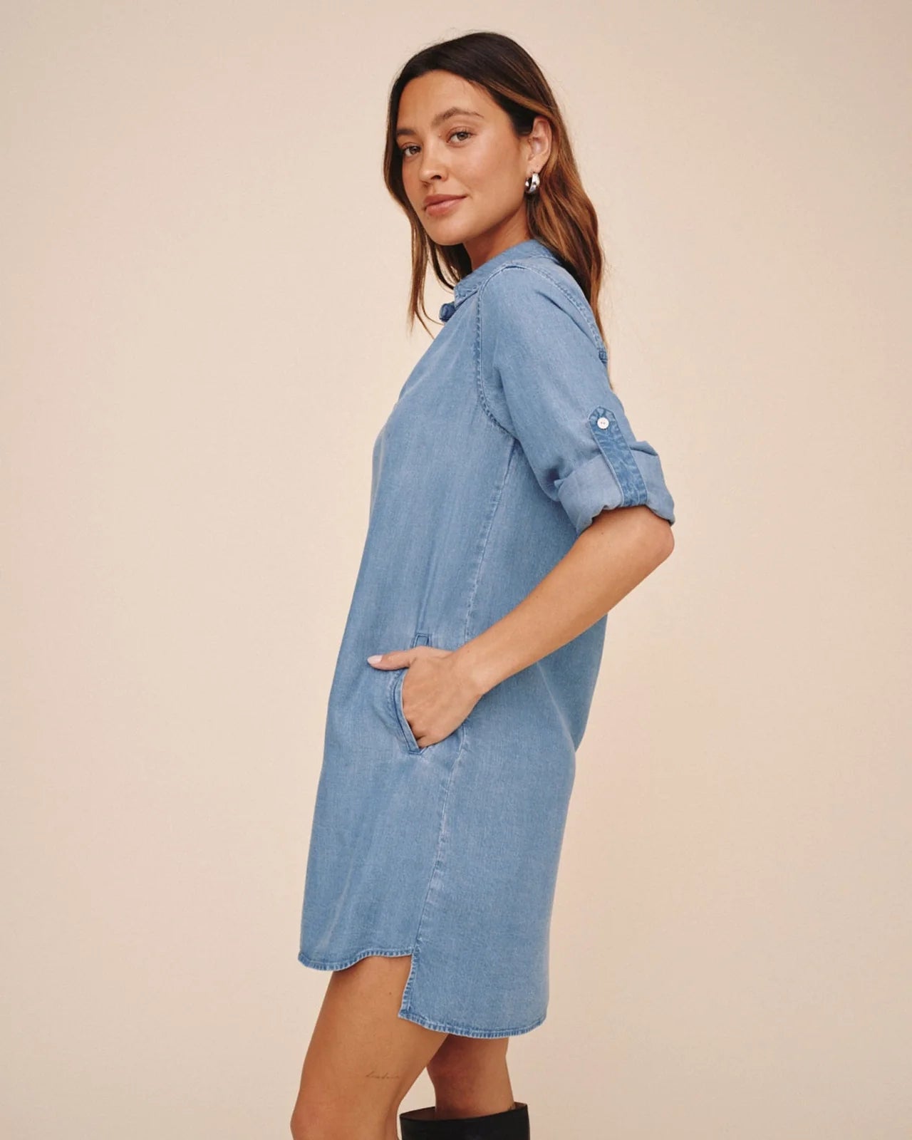 Bella Dahl A Line Rolled Tab Sleeve Dress