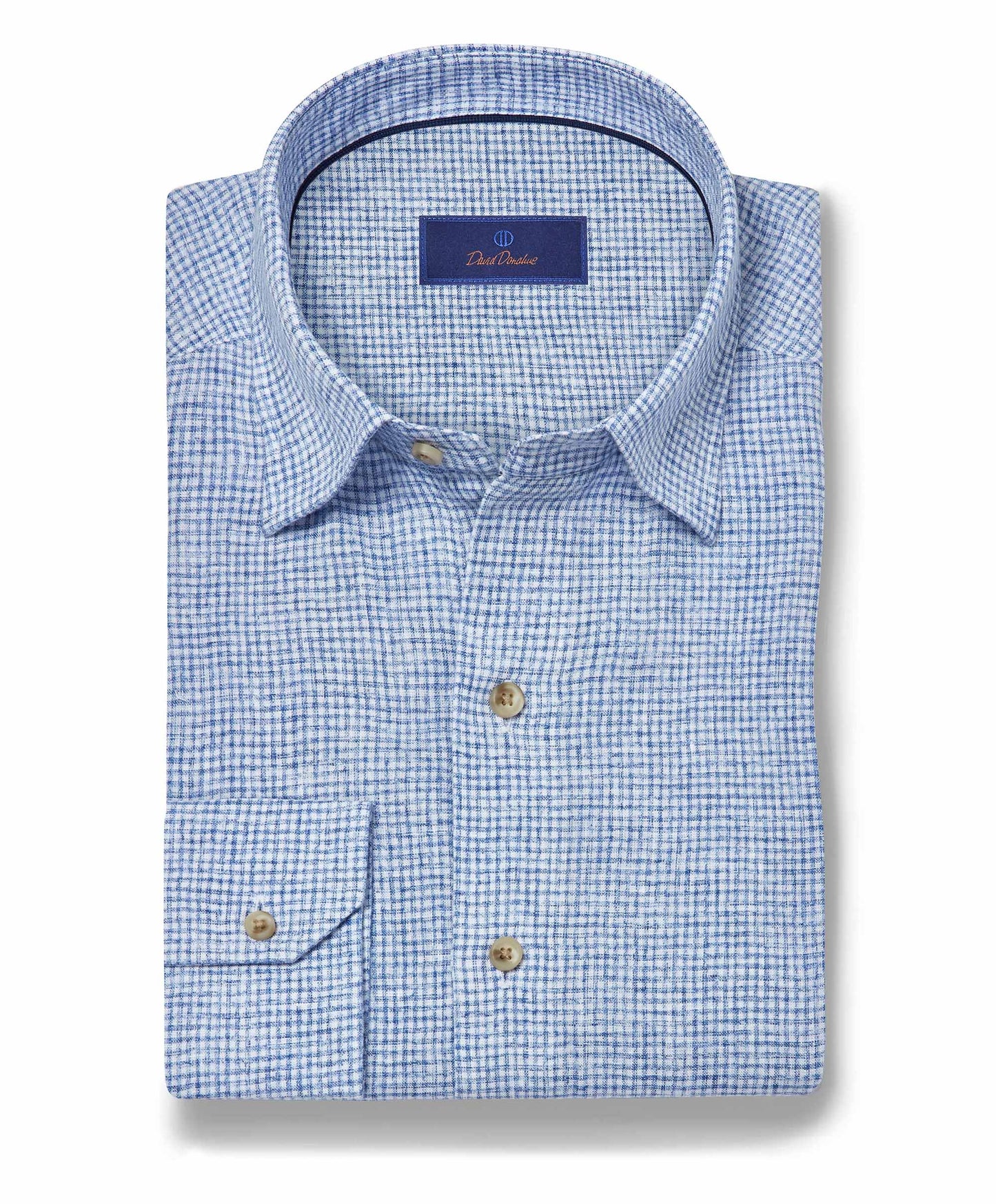 David Donahue Navy Linen Check Sport Shirt