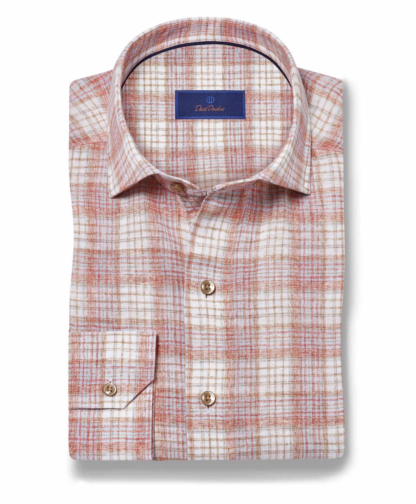 David Donahue Red and Multi Linen Check Sport Shirt