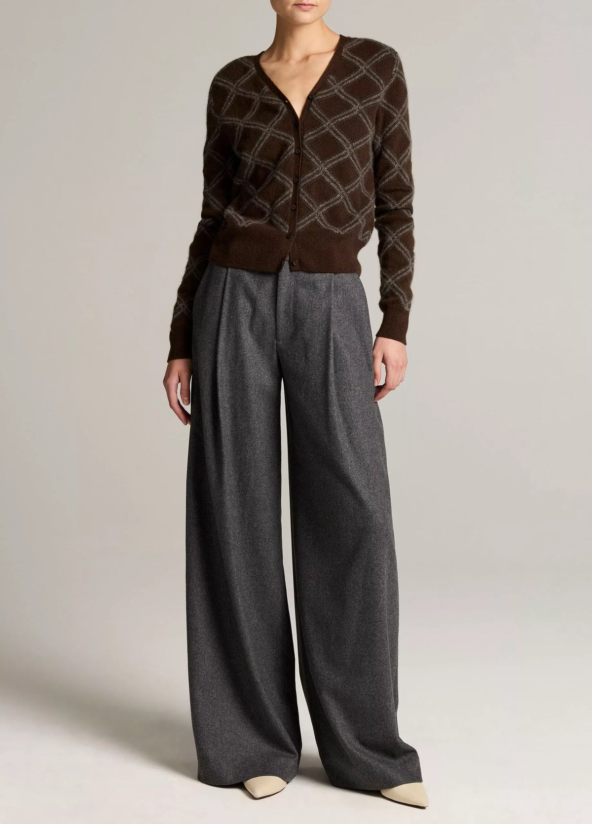 Vince Diamond Plaid Cashmere V-Neck Cardigan