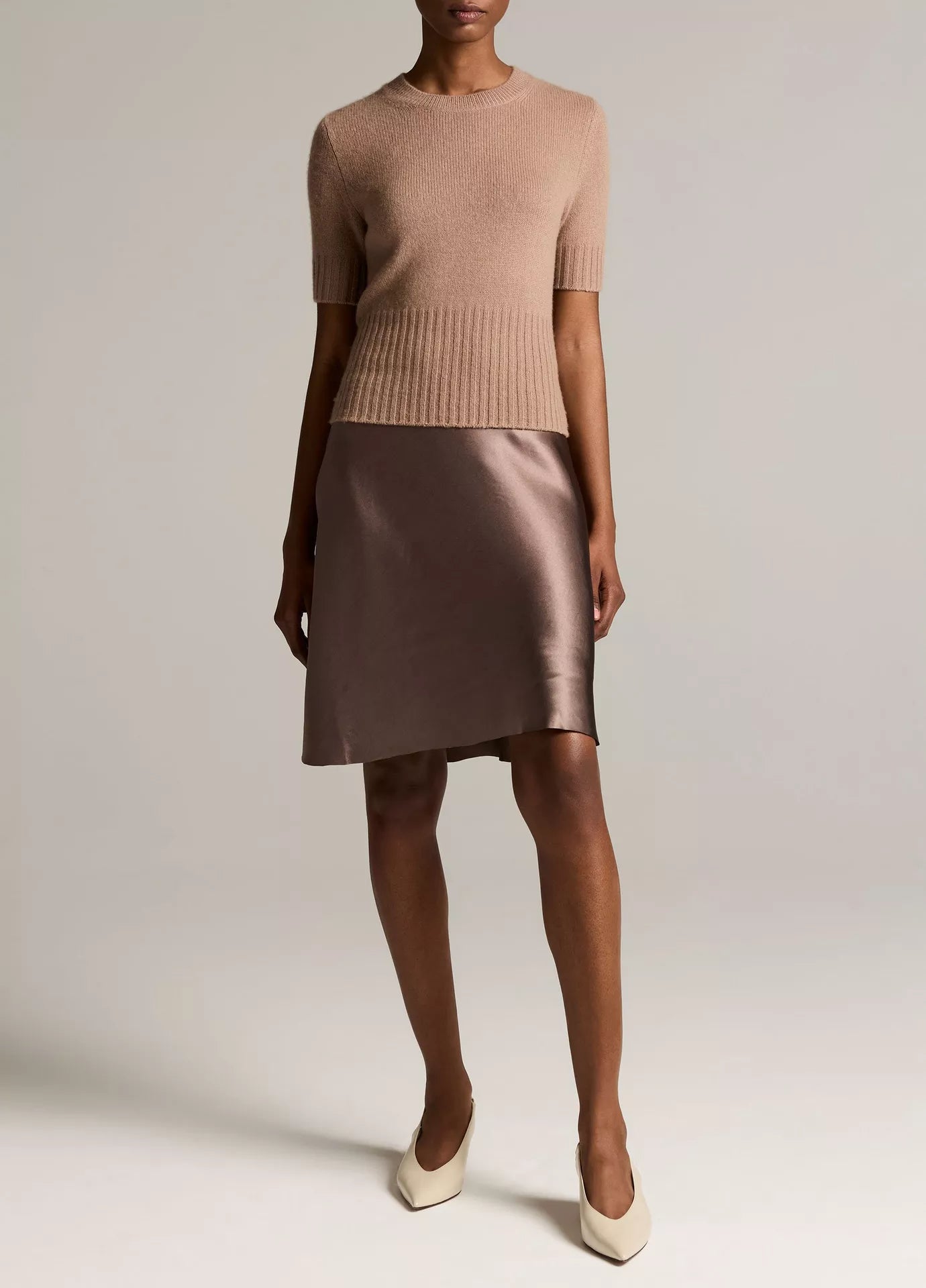 Vince Wool-Cashmere High-Rib Short-Sleeve Sweater