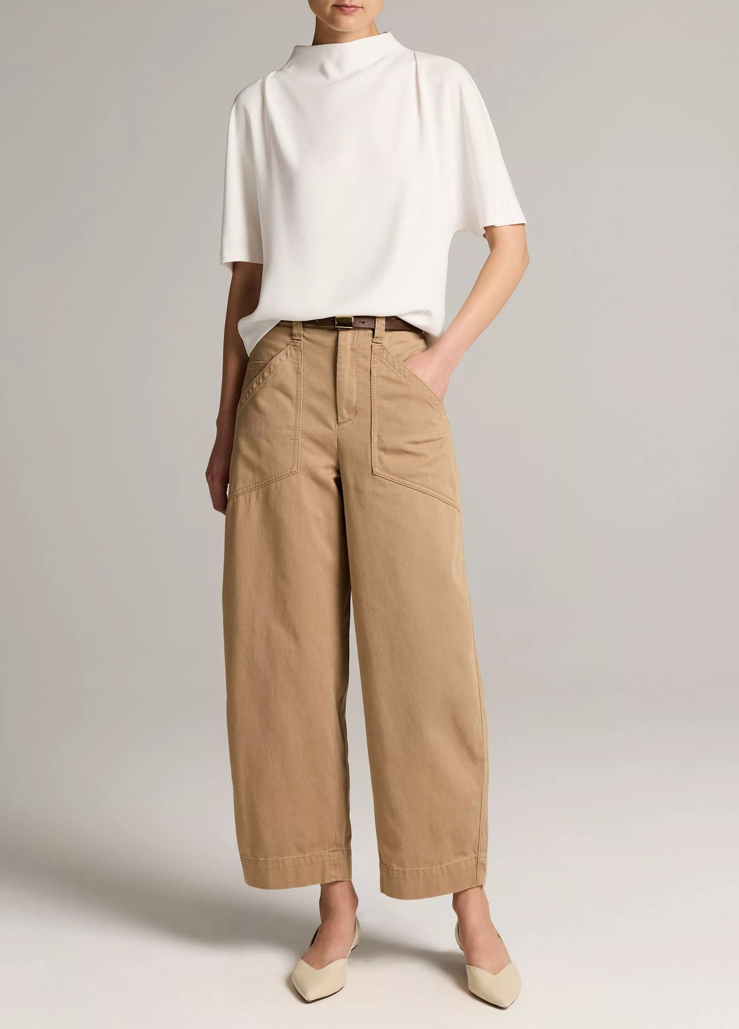 Vince Draped Crepe Funnel-Neck Top