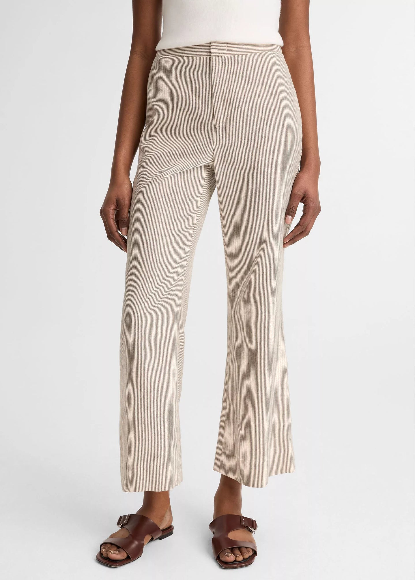 Vince Ticking Stripe Linen-Cotton Low-Rise Crop Flare Trouser