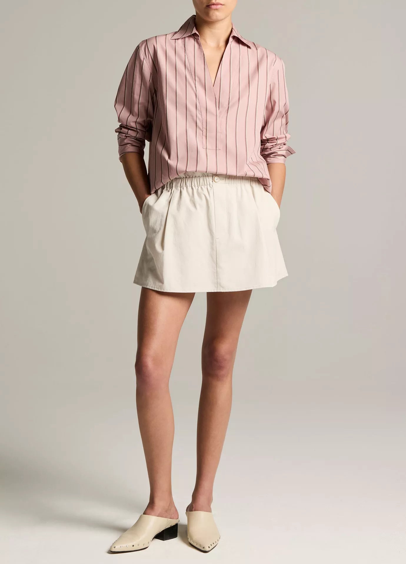 Vince Striped Cotton Relaxed Popover Shirt