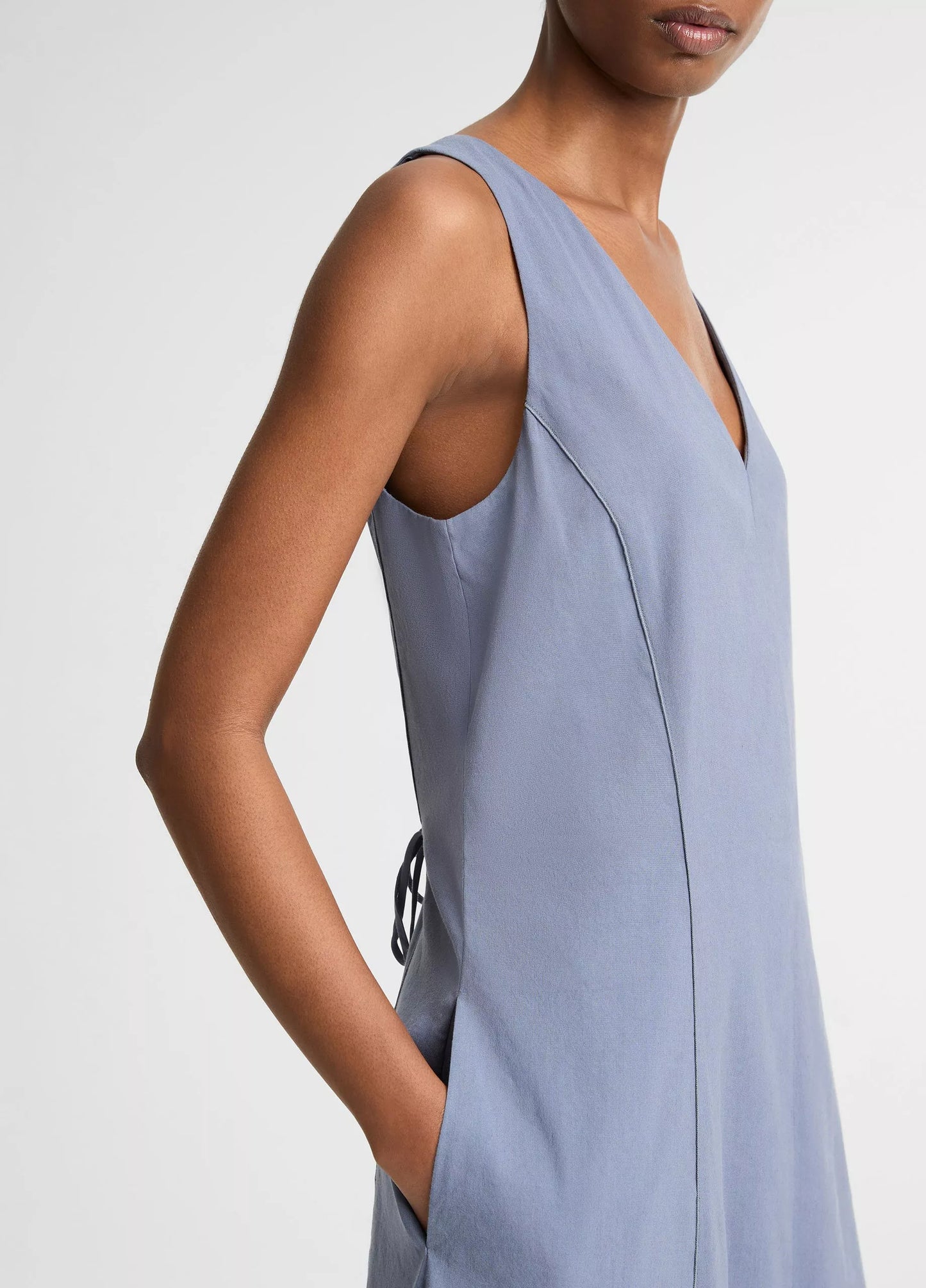 Vince Linen-Blend V-Neck Dress