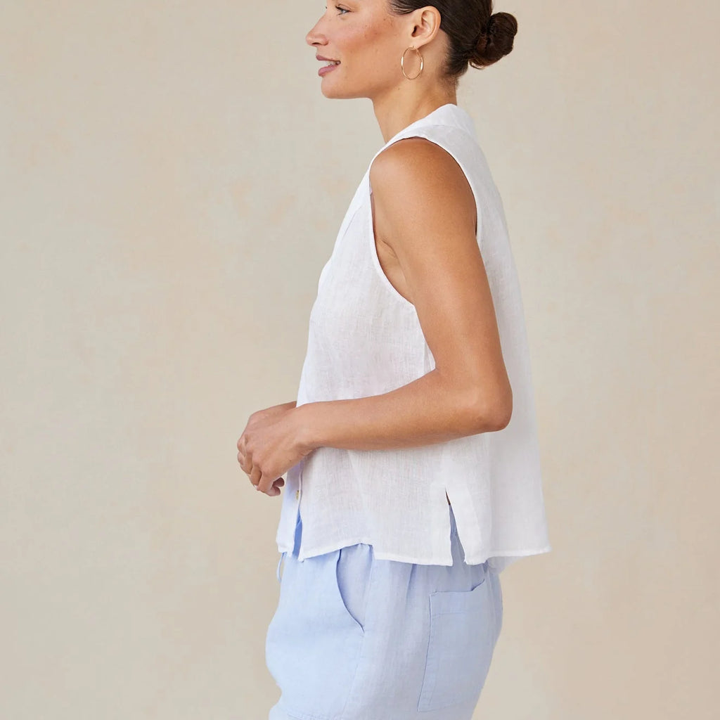 Bella Dahl Linen Sleeveless Notch Collar Button Down