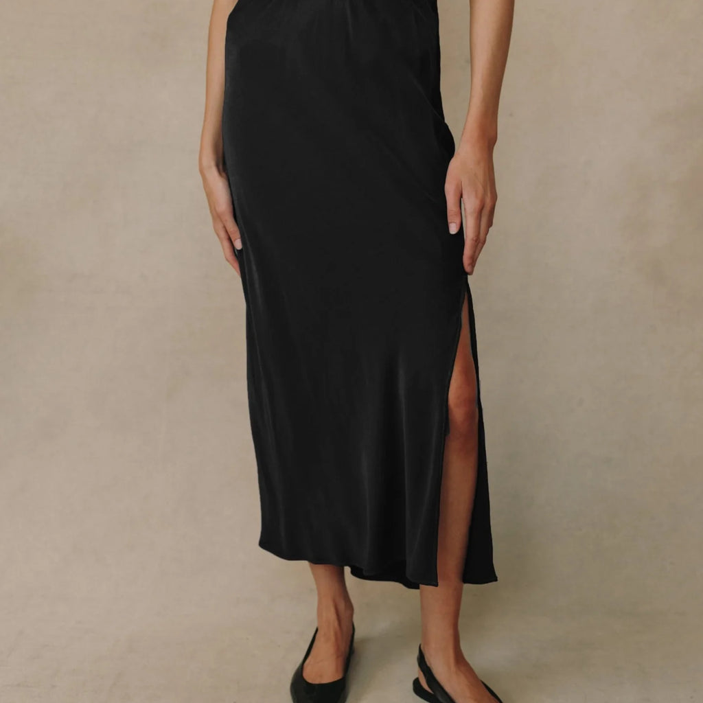 Bella Dahl Satin Side Slit Bias Maxi Skirt