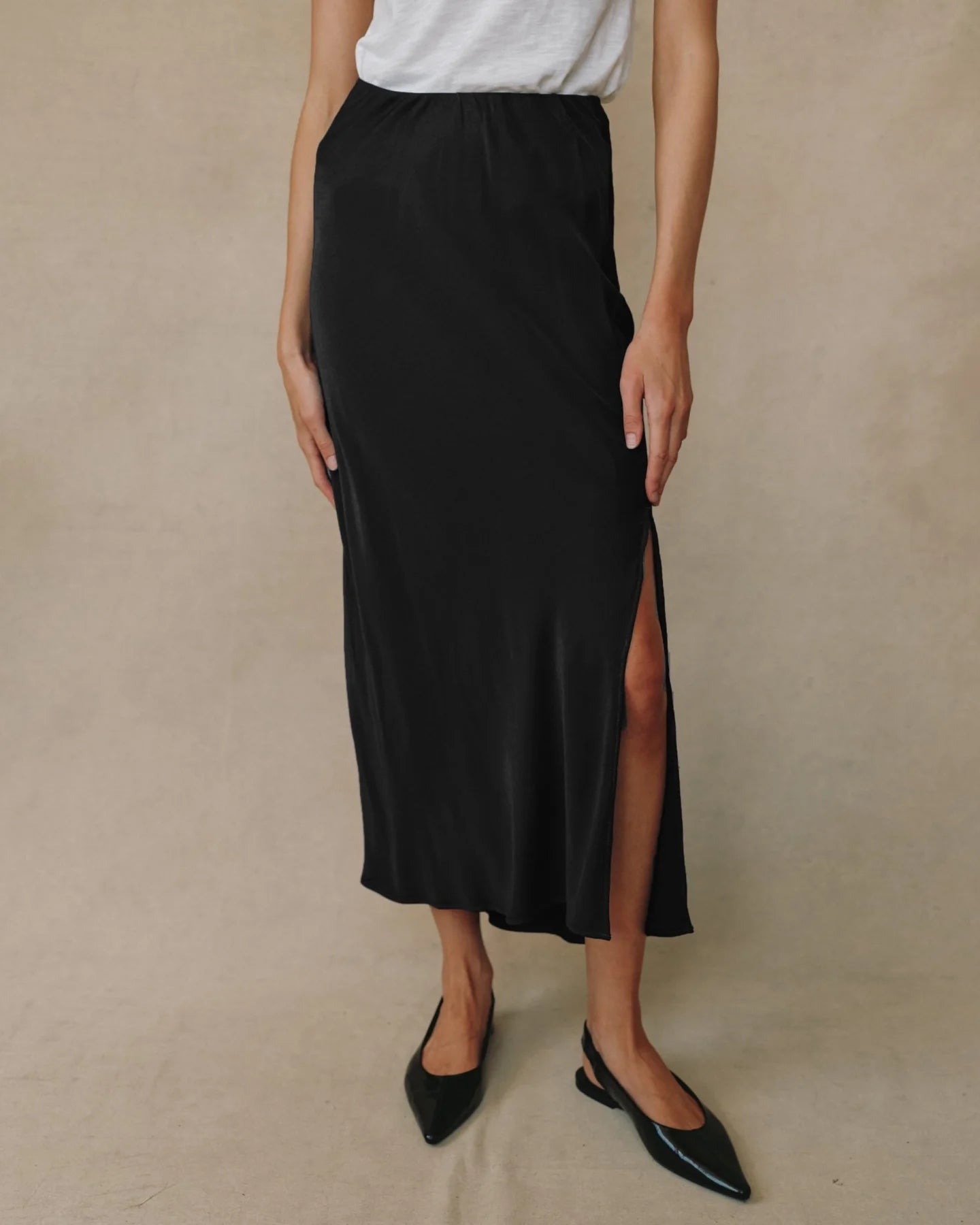 Bella Dahl Satin Side Slit Bias Maxi Skirt