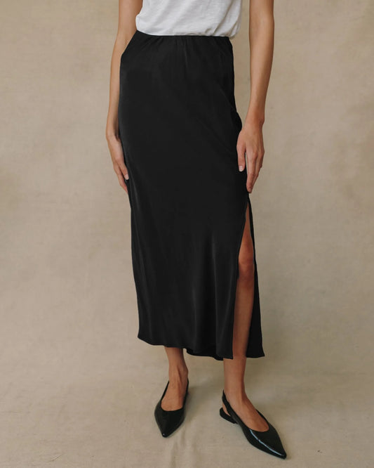 Bella Dahl Satin Side Slit Bias Maxi Skirt