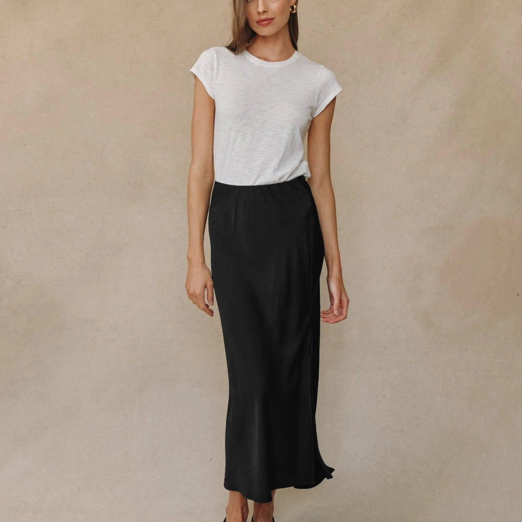 Bella Dahl Satin Side Slit Bias Maxi Skirt