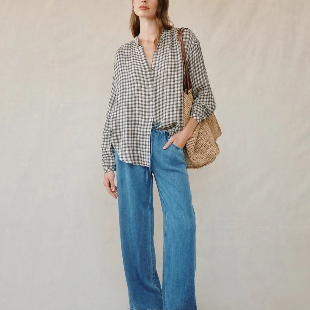 Bella Dahl Shirred Mandarin Collar Shirt