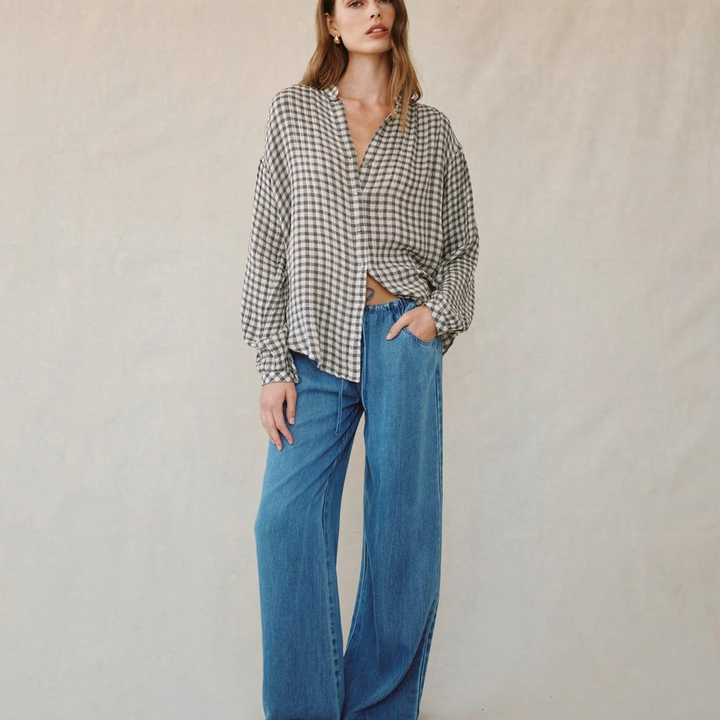 Bella Dahl Shirred Mandarin Collar Shirt