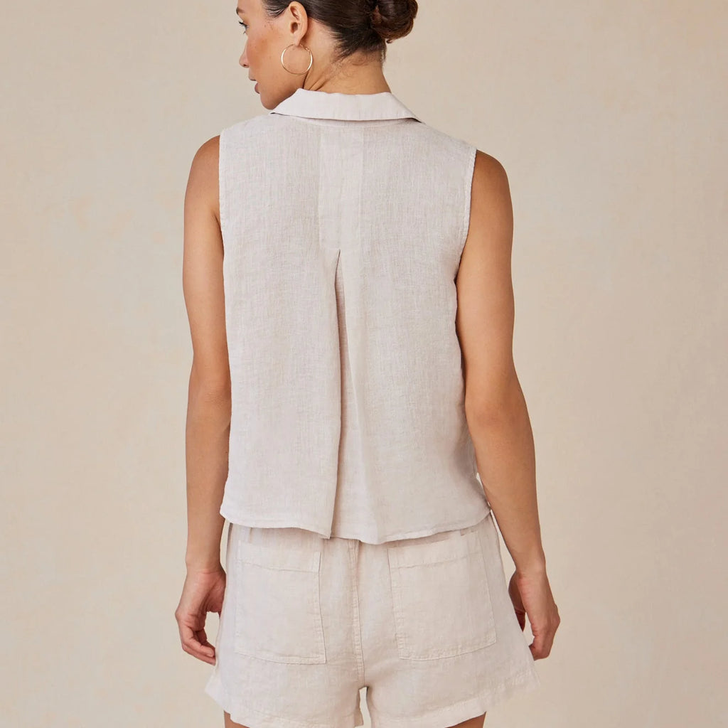 Bella Dahl Linen Sleeveless Notch Collar Button Down