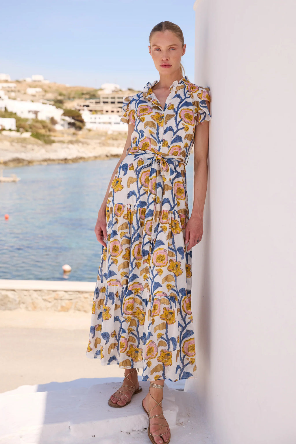 Oliphant Ruffle Collar Button Maxi