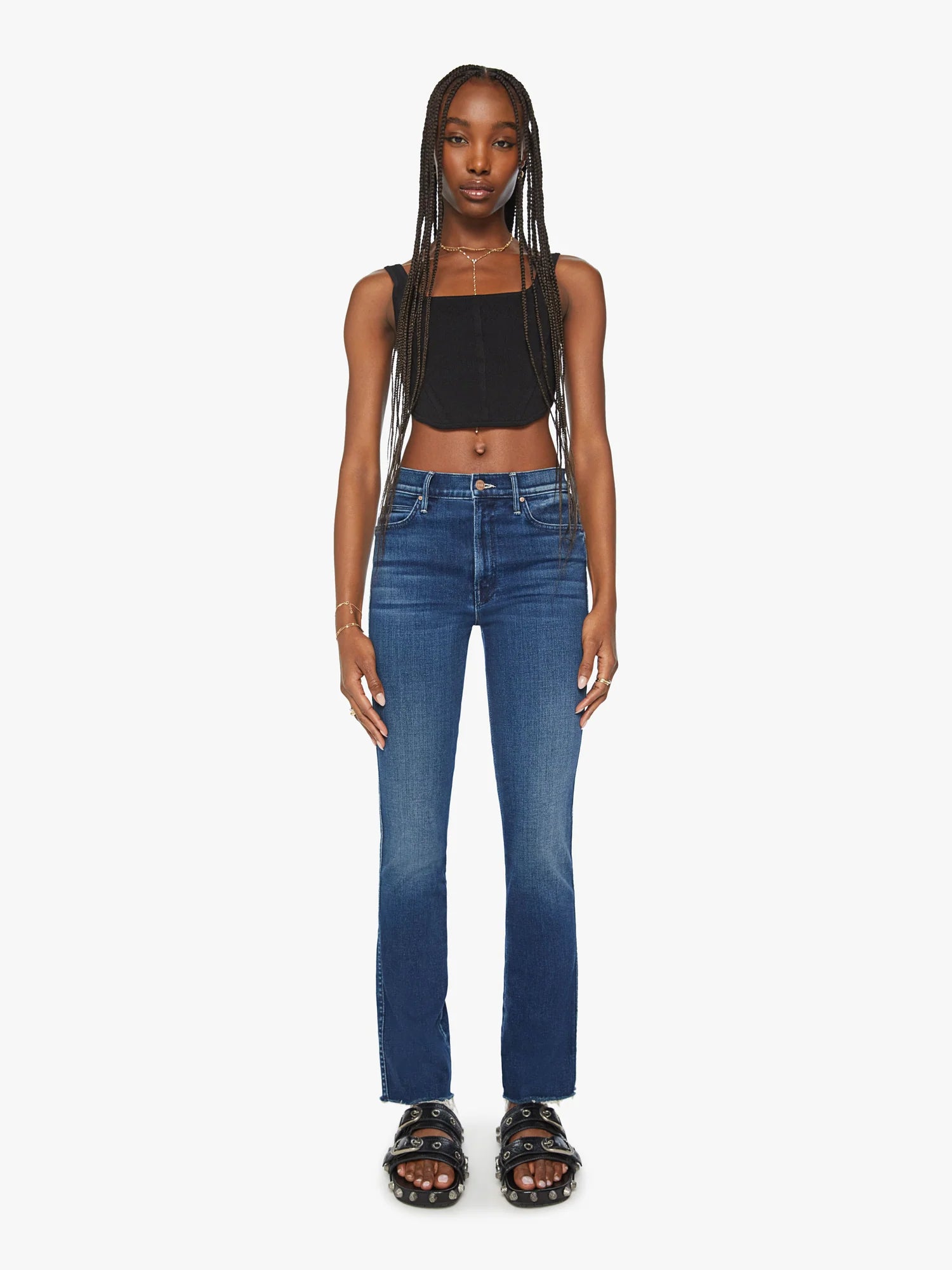 Mother High Waisted Rascal Slice Sneak Fray Jeans