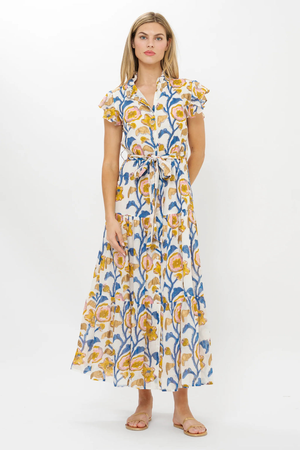 Oliphant Ruffle Collar Button Maxi