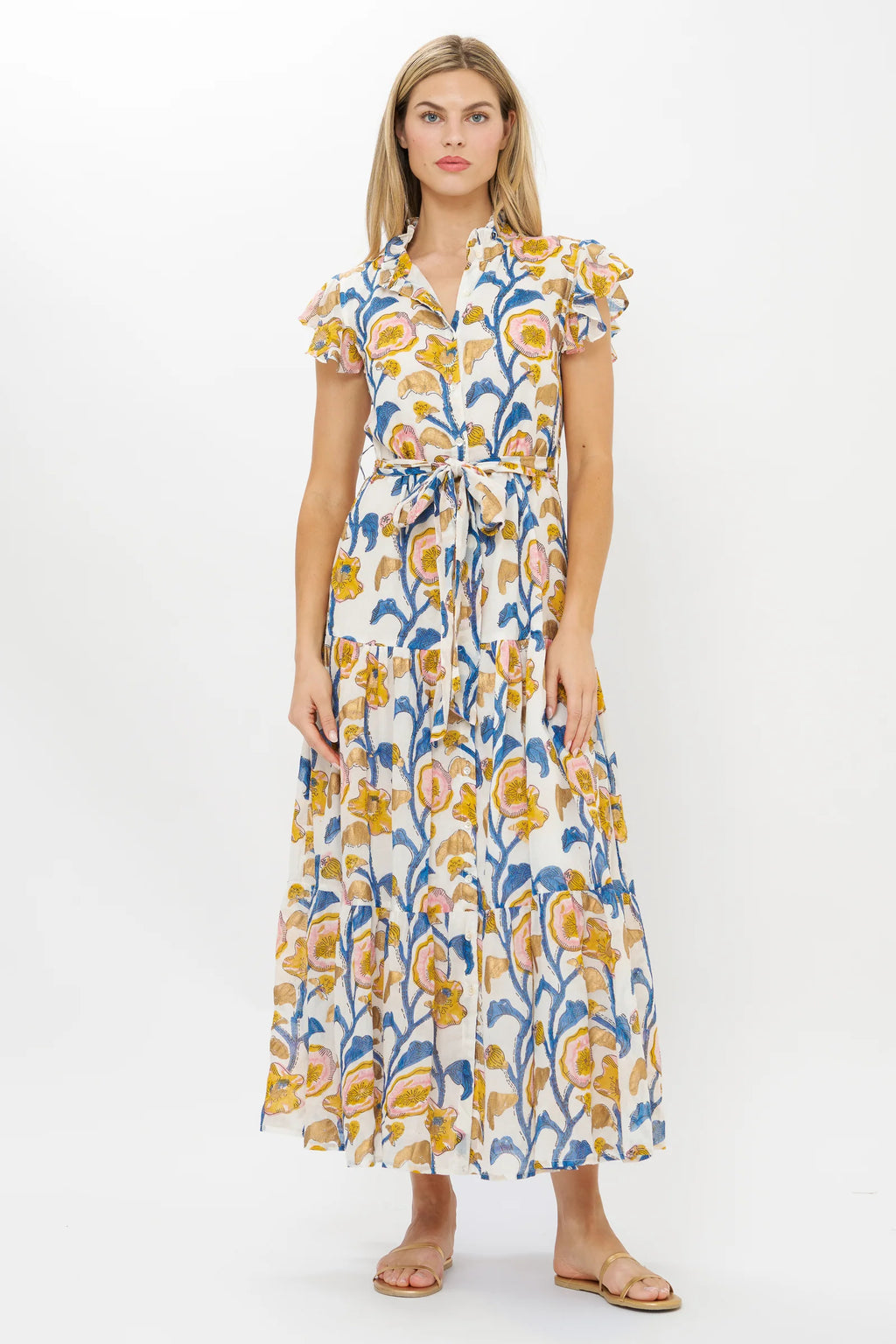 Oliphant Ruffle Collar Button Maxi