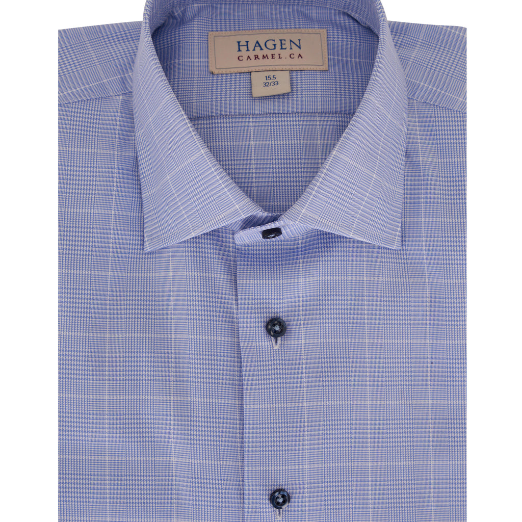 Hagen Blue Prince of Wales Cotton Dress Shirt