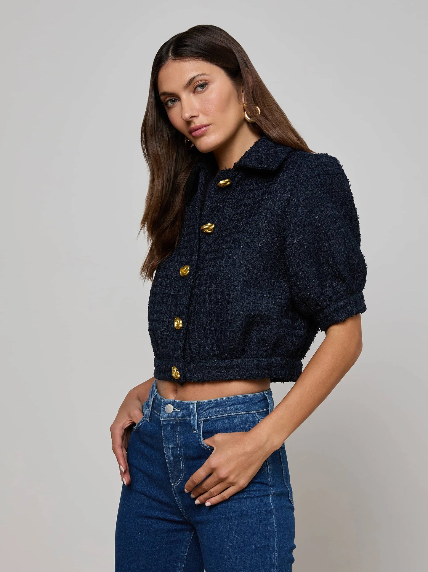 L'Agence Cove Cropped Tweed Jacket