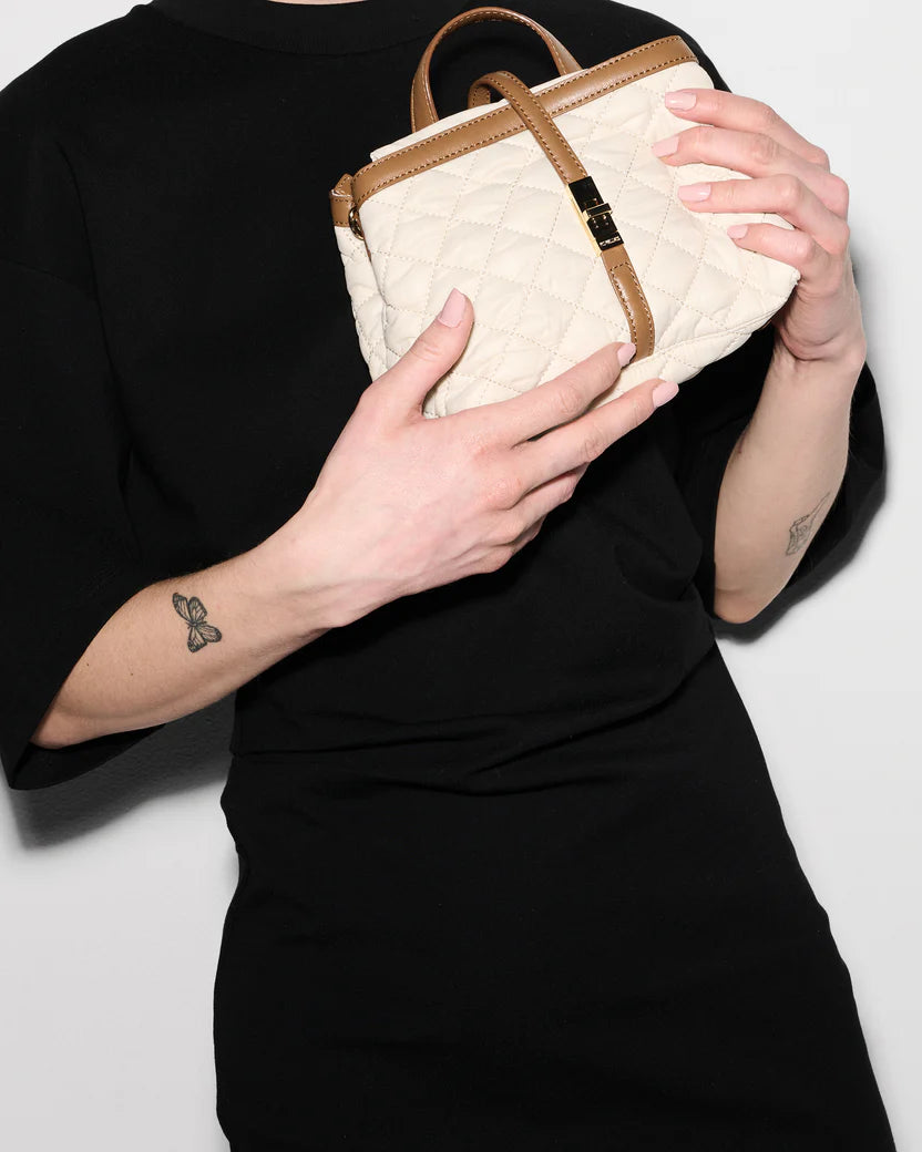 MZ Wallace Sandshell with Brown Mini Astor Top Handle