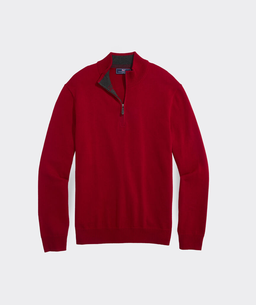 Vineyard vines fashion Thaxter stripe quarter zip pullover cashmere blend sweater red L