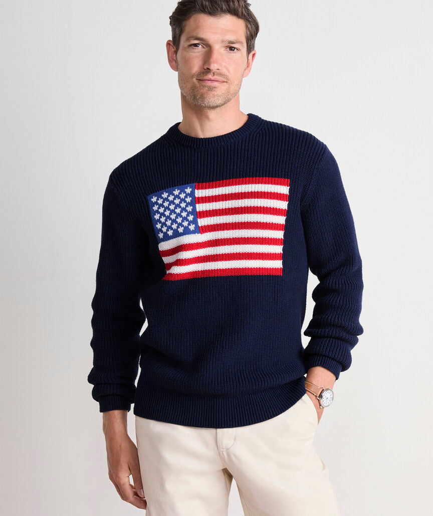 Vineyard Vines American Flag Cotton Crewneck Sweater