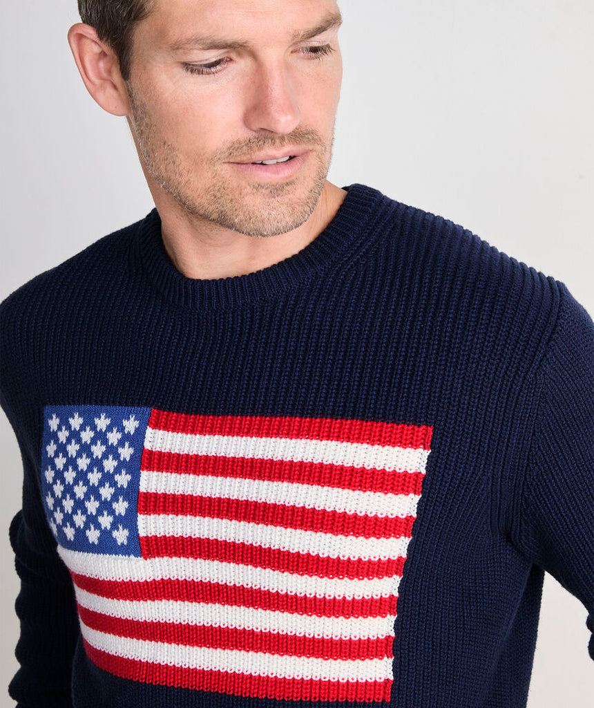 Vineyard Vines Men's American Flag Cotton Crewneck Sweater
