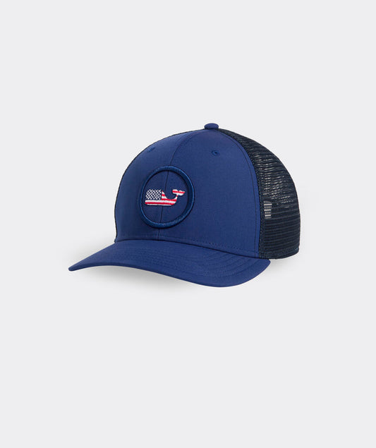 Vineyard Vines Flag Whale Dot Trucker Hat