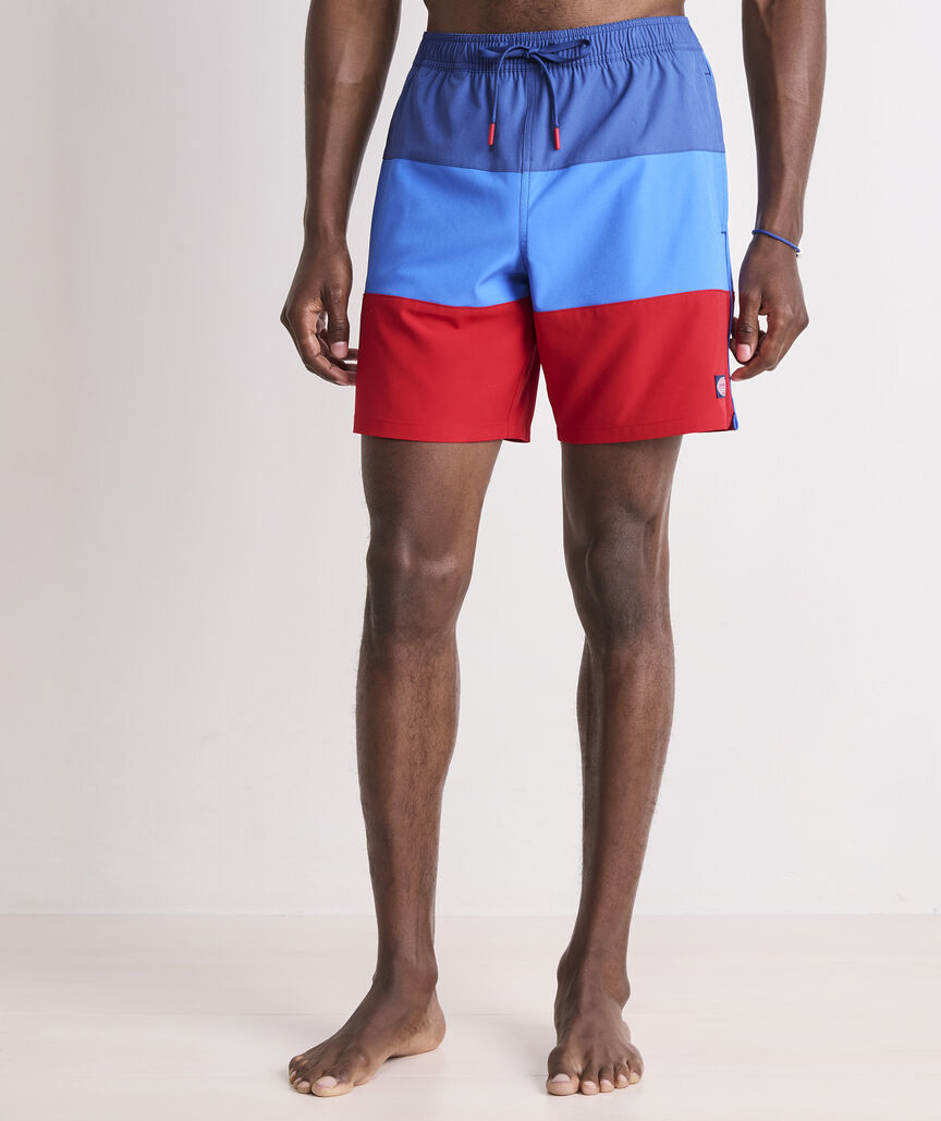 Vineyard Vines 7 Inch Colorblock Piped Chappy Swim Trunks