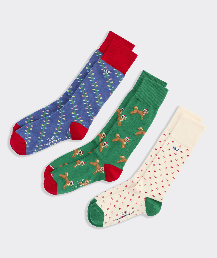 Vineyard Vines Santa Doodle & Lights 3-Pack Socks