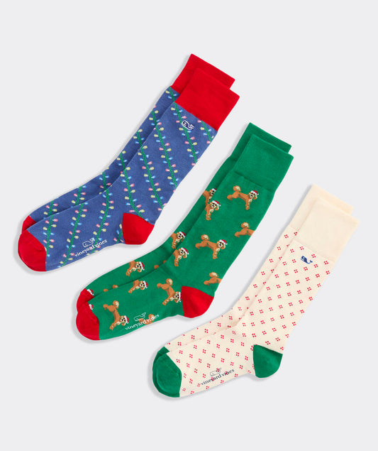 Vineyard Vines Santa Doodle & Lights 3-Pack Socks