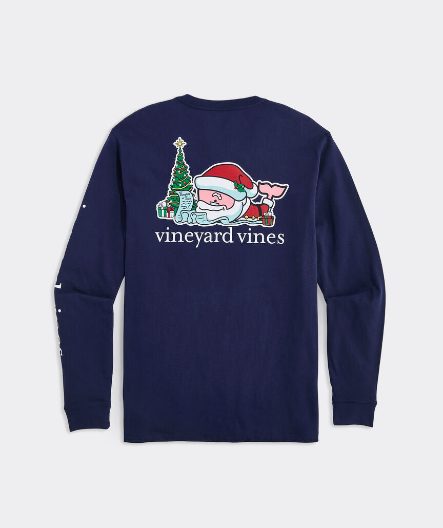 Vineyard Vines Santa's List Whale Long-Sleeve Pocket Tee